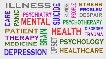Fototapeta premium Mental health word tag cloud. Medical Concept.