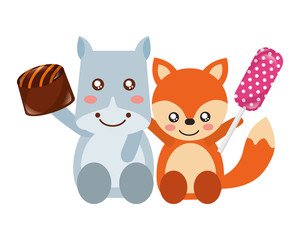 cute fox and hippo sweet lollipop chocolate