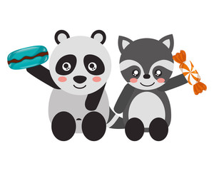cute panda and raccoon sweet candies