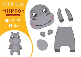 Naklejka premium Education paper game for preshool children. Vector illustration. Collection of African animals. Illustration of a cute cartoon hippo