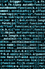 Javascript functions, variables, objects. Monitor closeup of function source code. IT specialist...