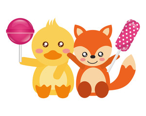 cute duck and fox sweet candies lollipop