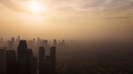 Fototapeta na wymiar Downtown Jakarta with silhouette of skyscrapers
