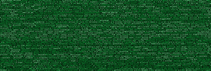 JavaScript code in text editor. Coding cyberspace concept. Screen of web developing code
