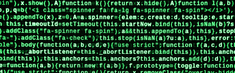 JavaScript code in text editor. Coding cyberspace concept. Screen of web developing code