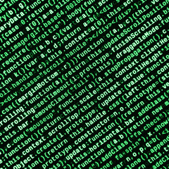 JavaScript code in text editor. Coding cyberspace concept. Screen of web developing code