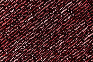 Big data and Internet of things trend. IT specialist workplace. Website HTML Code on the Laptop...