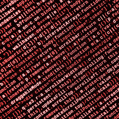 Writing programming code on laptop. Digital binary data on computer screen
