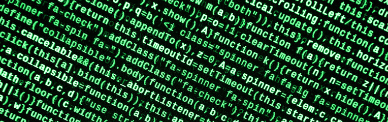 Javascript functions, variables, objects. Monitor closeup of function source code. IT specialist...
