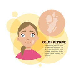 Vector poster. Color deprive. Sad cute girl. Disease of the skin.