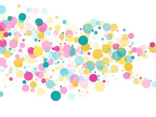 Memphis round confetti festive background in cyan blue, pink and yellow. Childish pattern vector.