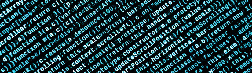 Big data and Internet of things trend. IT specialist workplace. Website HTML Code on the Laptop...