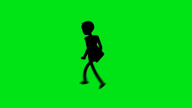 Silhouette Business man running on green background loopable video.Male character run cycle animation with green screen
