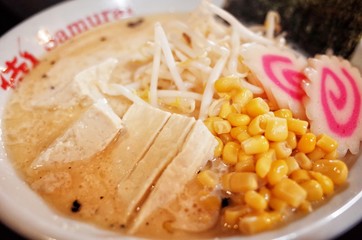 delicious japanese ramen with corn, tofu, and more