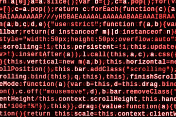 Javascript functions, variables, objects. Monitor closeup of function source code. IT specialist...
