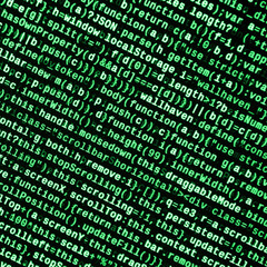 JavaScript code in text editor. Coding cyberspace concept. Screen of web developing code