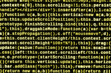 JavaScript code in text editor. Coding cyberspace concept. Screen of web developing code