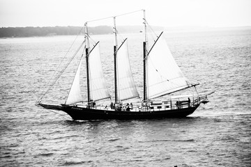 Black and White picture of Old Sailboat on Water