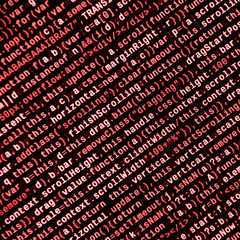 Writing programming code on laptop. Digital binary data on computer screen
