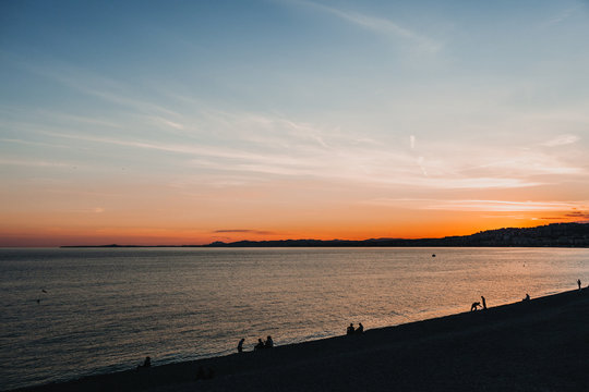 Mediterranean beach at Nice, French Riviera.