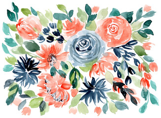 orange blue green floral watercolor background