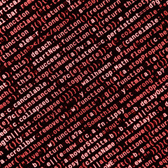 Writing programming code on laptop. Digital binary data on computer screen