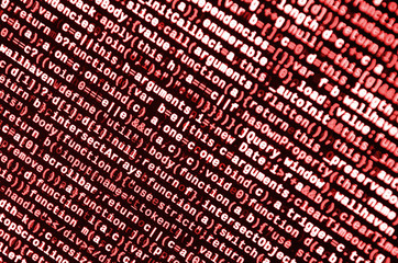 Javascript functions, variables, objects. Monitor closeup of function source code. IT specialist...