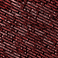 Writing programming code on laptop. Digital binary data on computer screen