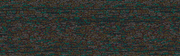Javascript functions, variables, objects. Monitor closeup of function source code. IT specialist...