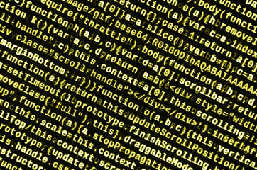 Big data and Internet of things trend. IT specialist workplace. Website HTML Code on the Laptop...