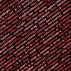 Big data and Internet of things trend. IT specialist workplace. Website HTML Code on the Laptop...