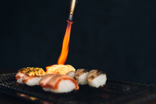 Chef roasts sushi