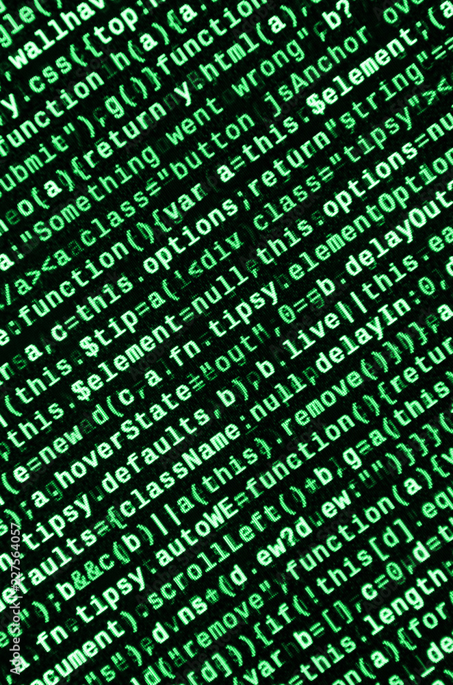 Poster big data and internet of things trend. it specialist workplace. website html code on the laptop disp