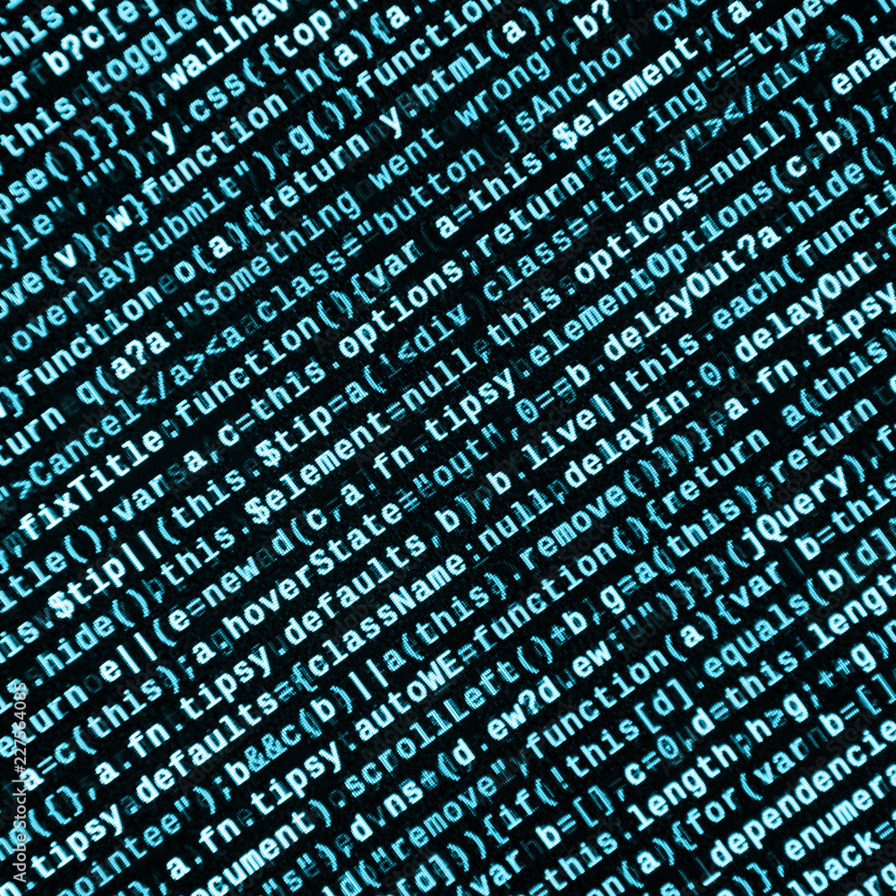 Poster big data and internet of things trend. it specialist workplace. website html code on the laptop disp