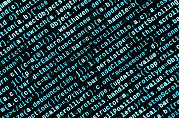 Big data and Internet of things trend. IT specialist workplace. Website HTML Code on the Laptop...