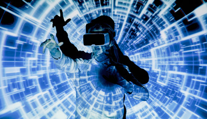 Woman in 3d projection