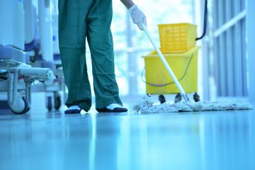 People clean flooring and clean with lint-free cloth towels or clean hospitals in Asia.