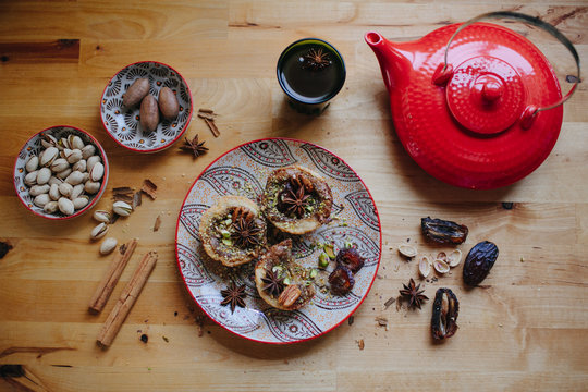 Lebanese sweets with tea