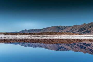 lagunas de baltinache - lake surrounded by salt in the middle of the atacama desert