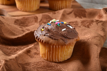 Homemae cupcake with chocolate frosting