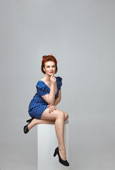 Style, fashion, beauty, glamour and femininity concept. Vertical shot of coquettish confident young...