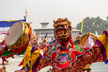 Tibetan buddhism ,Mask dance ,cham at Bhutan temple