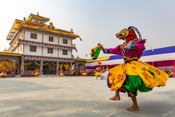 Tibetan buddhism ,Mask dance ,cham at Bhutan temple