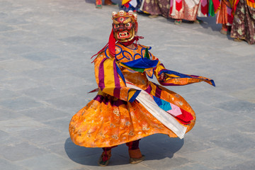 Tibetan buddhism ,Mask dance ,cham at Bhutan temple
