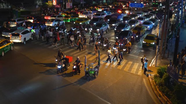 Bangkok, Thailand - October 12, 2018 :  Traffic moment of Asoke Montri junction at night