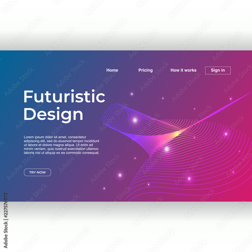 Poster landing page template with futuristic design theme gradient abstract colorful background. vector ill
