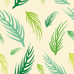 Seamless pattern of tropical palm leaf  on color background. EPS10 Vector illustration.