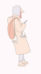Girl with skates and a phone in her hands. hand drawn style vector doodle design illustrations on white background.