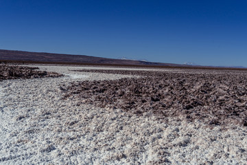 lagunas de baltinache - lake surrounded by salt in the middle of the atacama desert