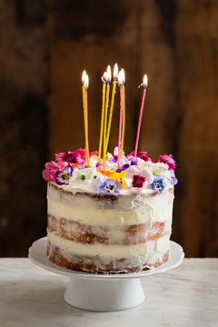 Naked cake with edible flowers